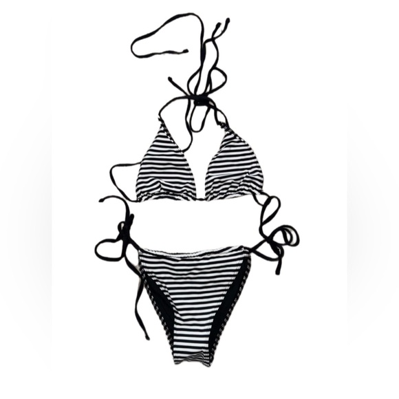 ZARA Black and White Striped Bikini Set NWOT - Picture 1 of 2